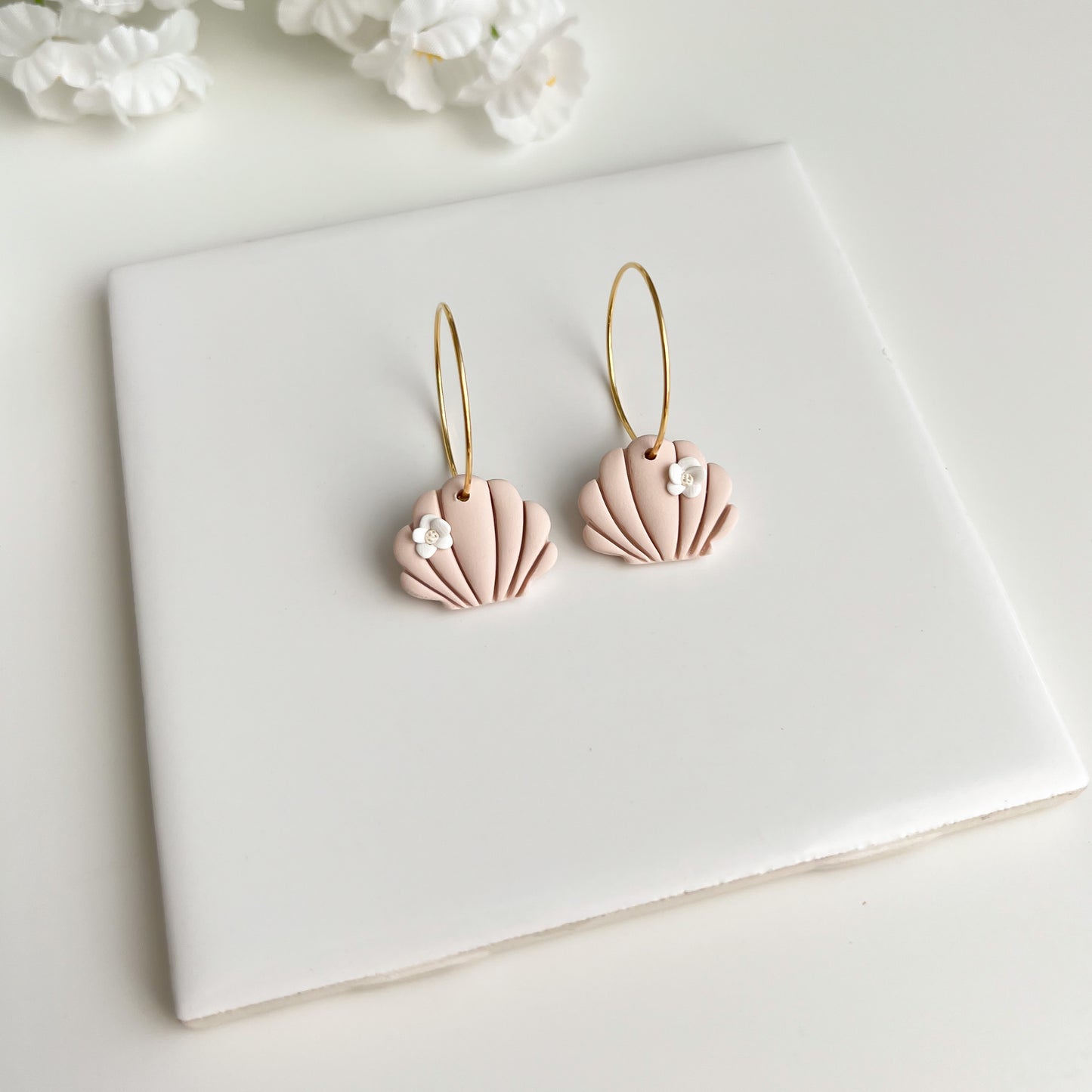 Muted Pink Shell Hoops