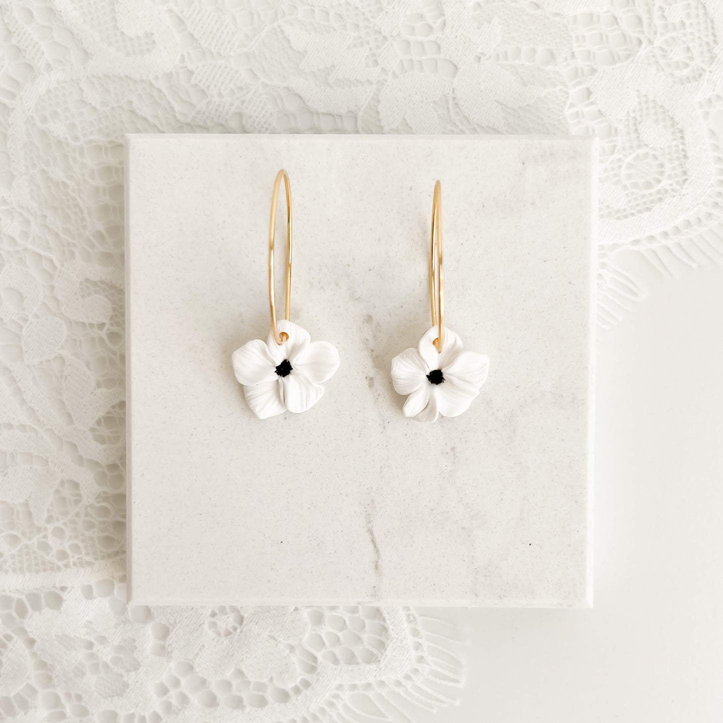 Minimalist Floral Hoops in White