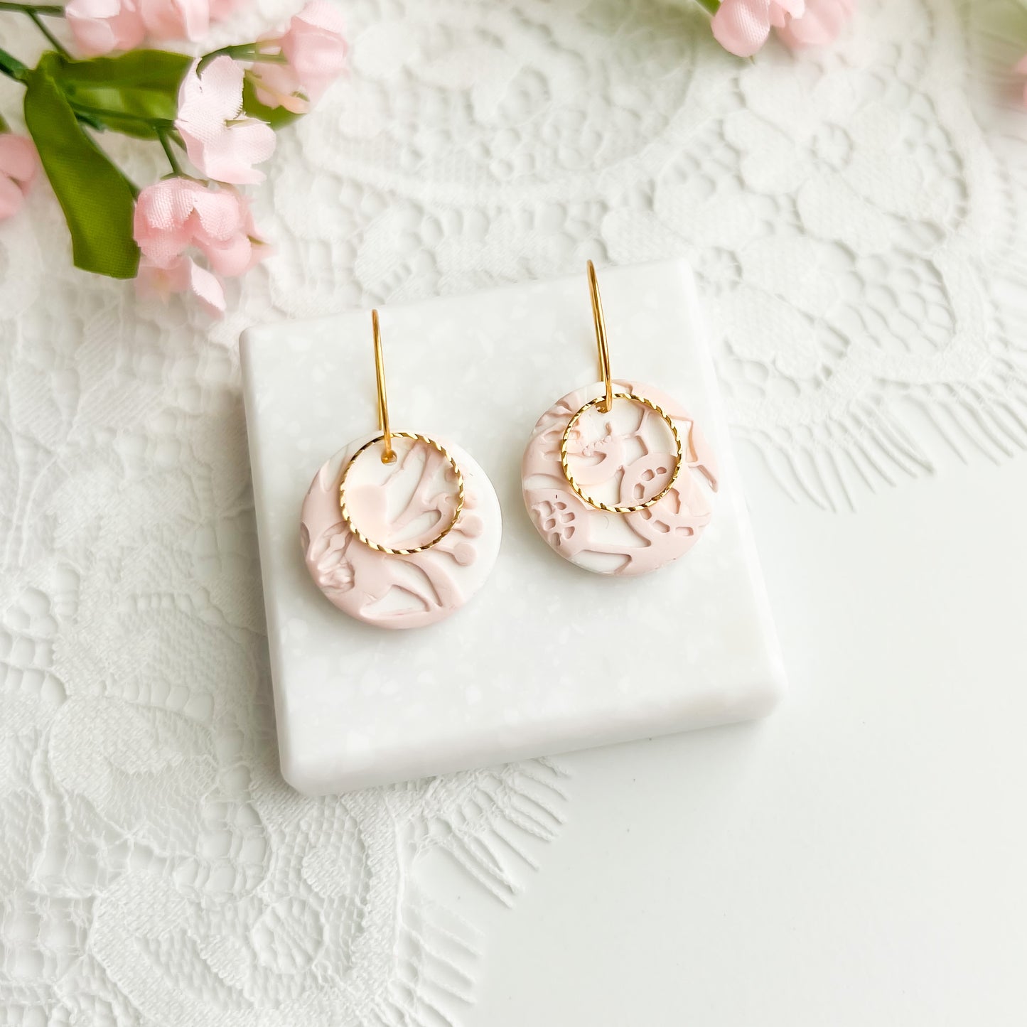 Soft Pink Lace Hoops