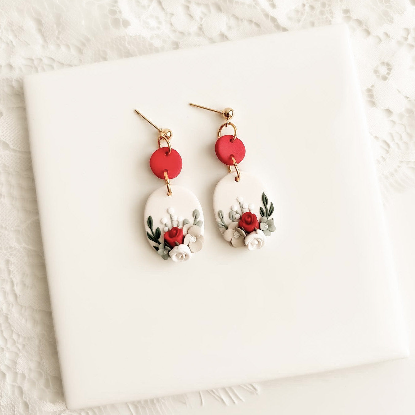 Red Floral Dangles