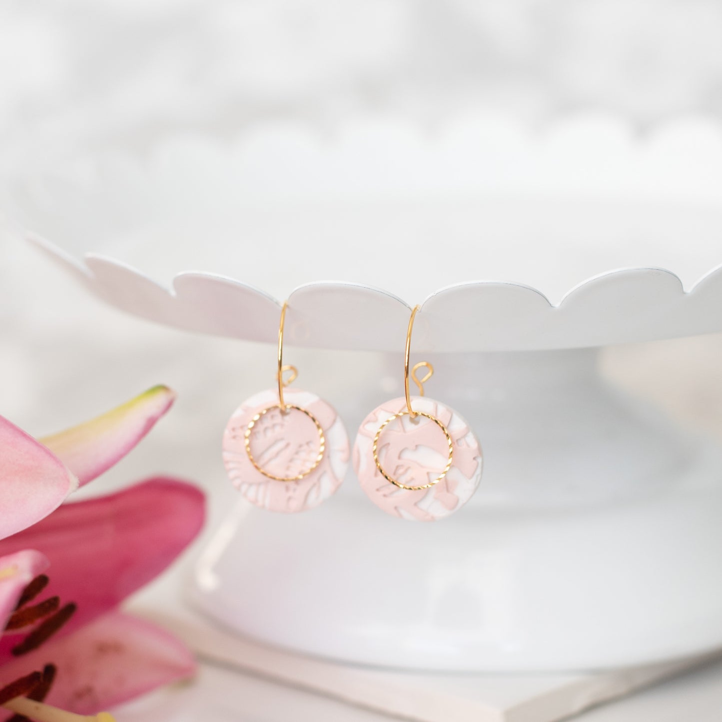Soft Pink Lace Hoops