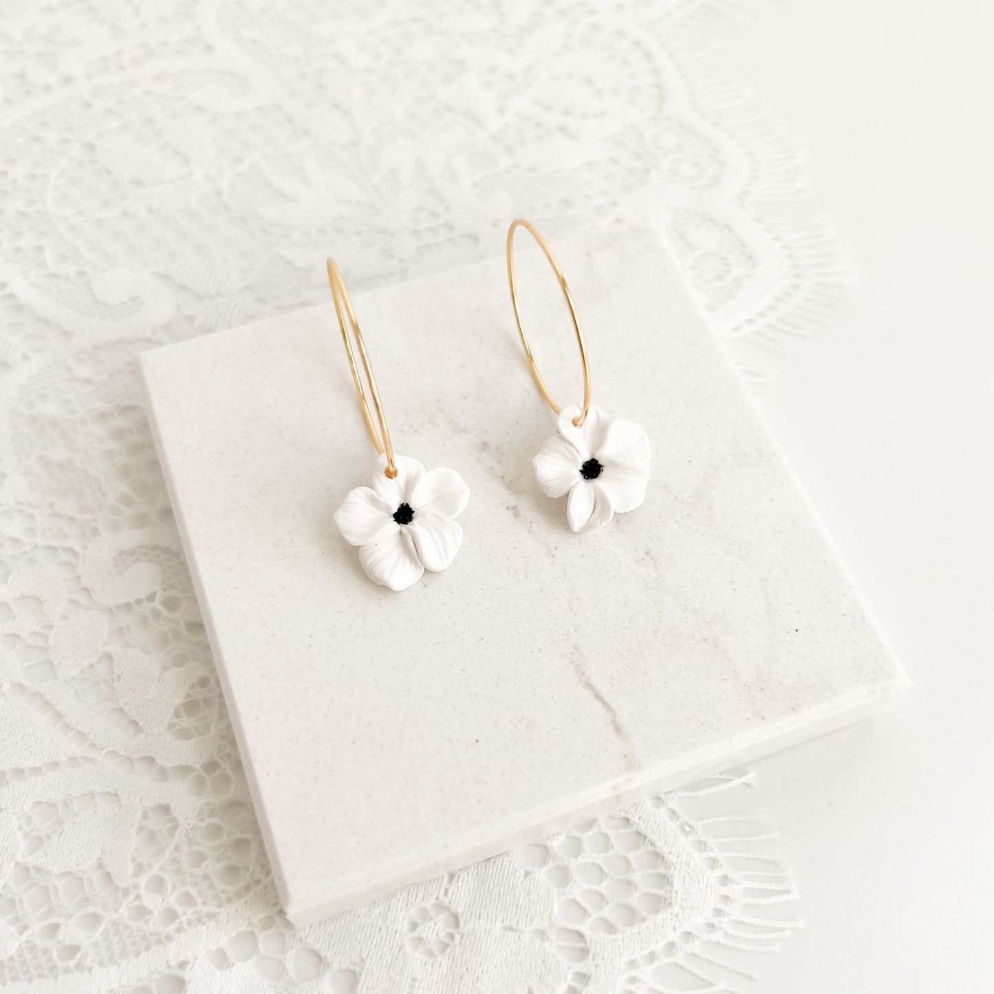 Minimalist Floral Hoops in White