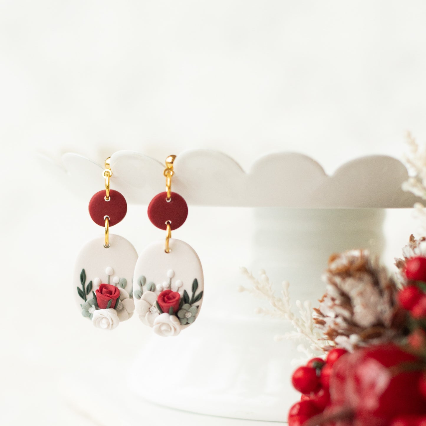 Red Floral Dangles