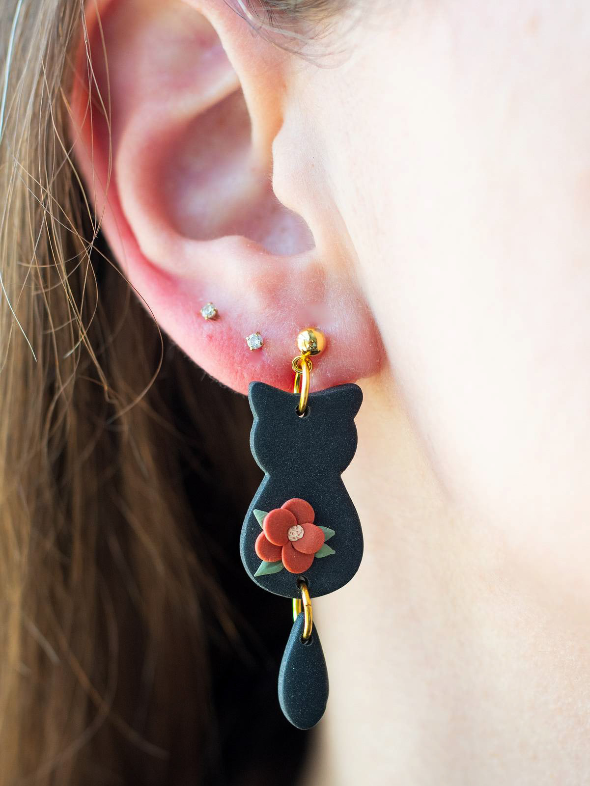 Cat Floral Dangles