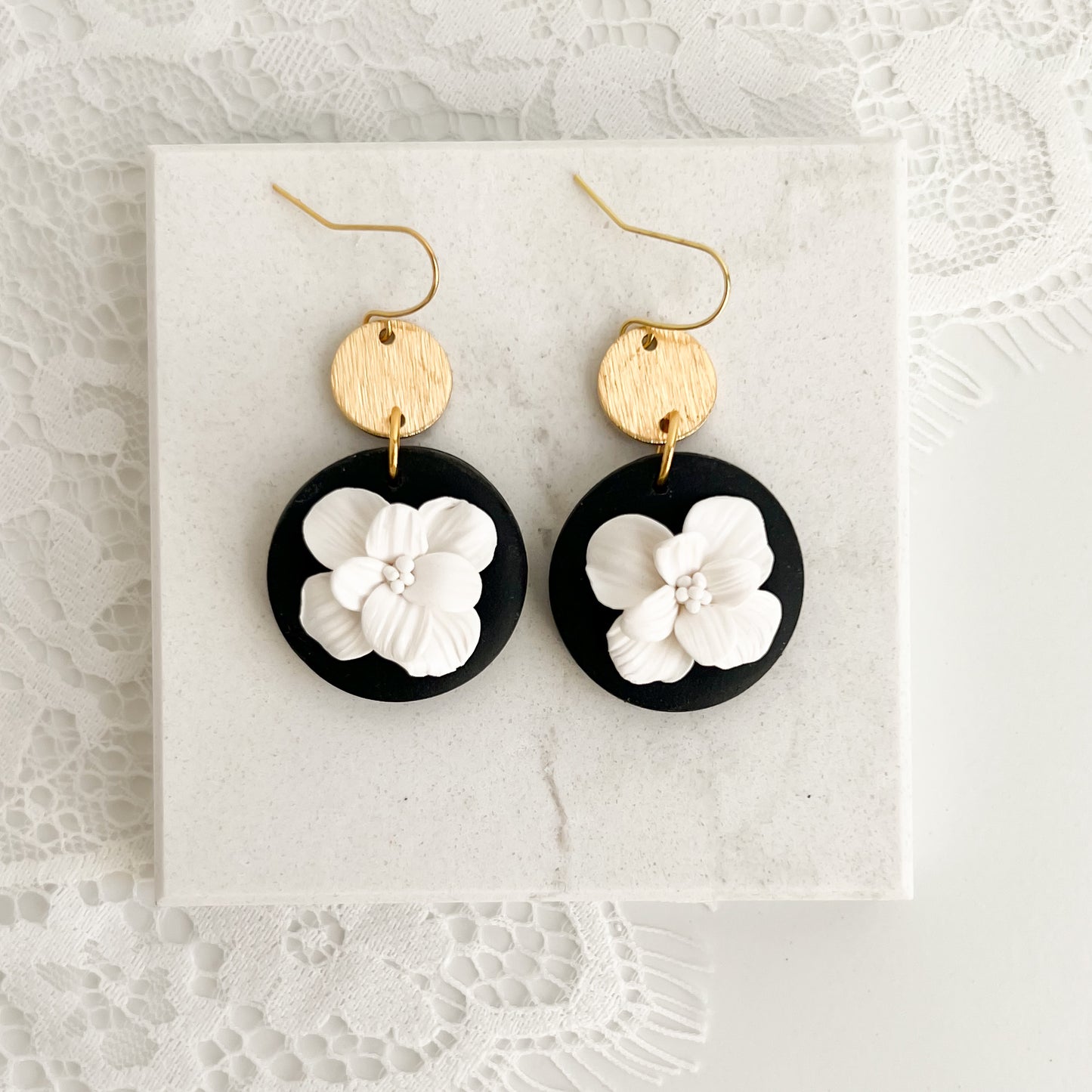 Vintage Floral Drop Earrings in Black
